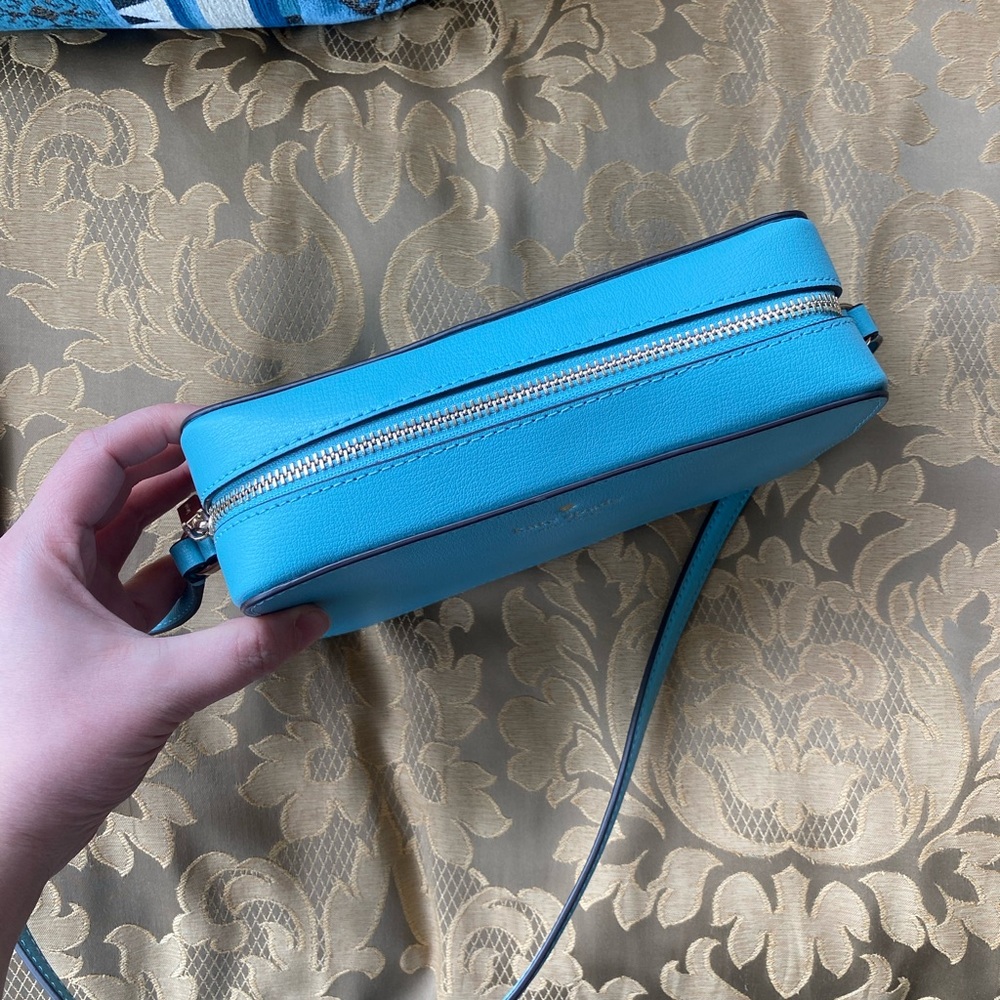 Kate Spade Sienna Turquoise Blue Leather Crossbody Bag Minimalist Structured - Picture 6 of 12